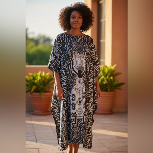 Dresses & Skirts - African Queen Black & Gray Kaftan Maxi Dress Overdress Cover Up